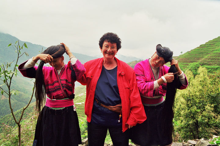 Mrs. Hanna Tabib with ethnic women in Longsheng, Guilin