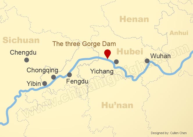 Maps of Yangtze River, Three Reaches of Yangze River Maps