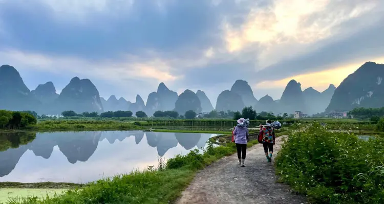 countryside with the reflection of the hills