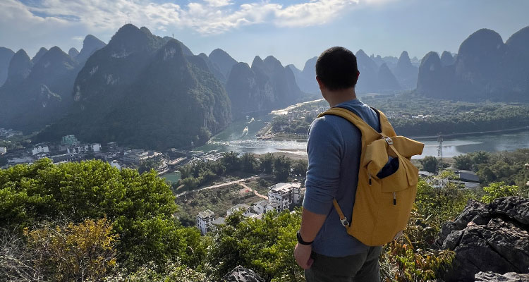 a man standing on the mountain