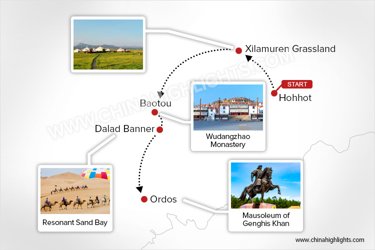 Xilamuren Grassland and Kubuqi Desert Tour Map