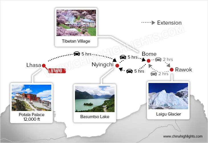 Lhasa Nyingchi Bome Tour Map