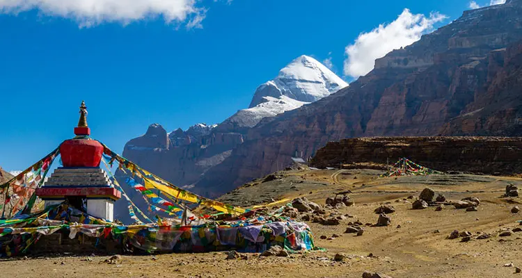 Kailash Mountain and red pagoda