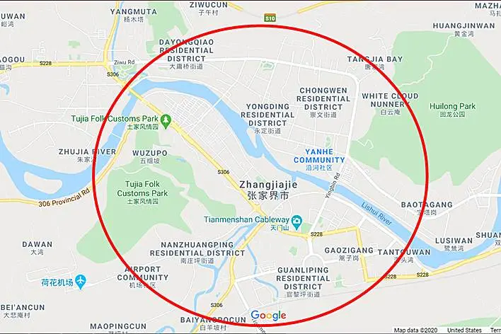 Zhangjiajie map