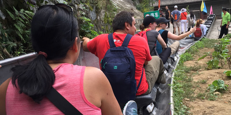 Single-rider toboggan descend at a safe speed