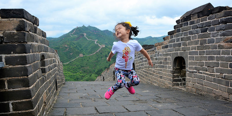 A happy moment on the Great Wall
