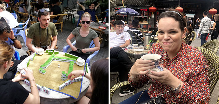 Playing mahjong and drinking tea in Chengdu People's Park