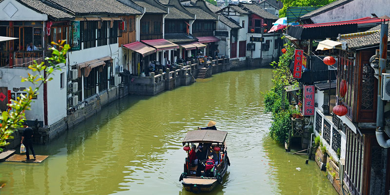 Taking a gondola on the waterway