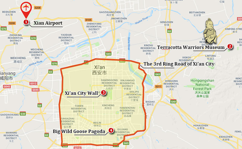 Hotel Pick-up and Drop-off Area Map of Xi'an City