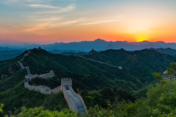romantic sunset at the Great Wall
