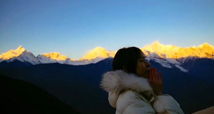 icy mountain and white pagodas