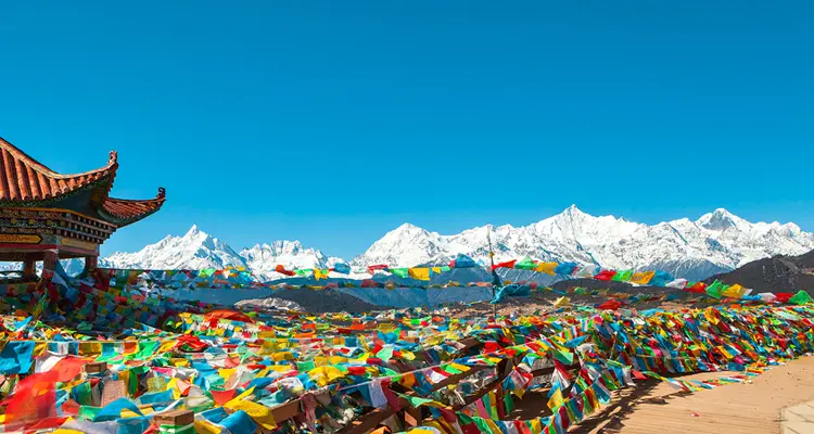 icy mountain and white pagodas